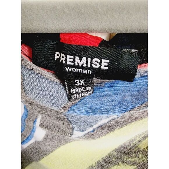 Premise 3X Top Multicolor Abstract Art Asymmetrical Sides Stretch Slinky 3/4 Slv - Picture 7 of 8